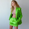 High Street Designer Runway Suit Set Women's Double Breasted Straght Satin Blazer Mini Skirt Set