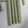 elegant OL turtleneck slim long Sweater dress women Thick knit Autumn Winter dress female Slim A-line basic dress casual