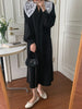 Women Autumn Beige Long Loose Lace Dress V Neck Straight Full Sleeve Pullover Maxi Dresses Female