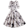 Women Flower Print Autumn Dress Casual Winter Half Sleeve Elegant Vintage Dress Robe Femme Pinup Office Party Vestidos