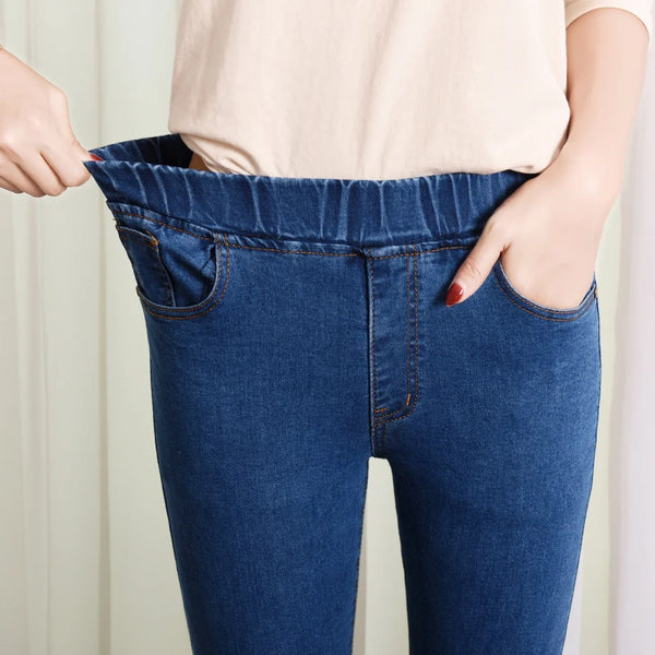 Women's Elastic high waist Skinny Jeans clothes 5XL 6XL Women black blue pocket mom Jeans skinny Stretch Denim Pants