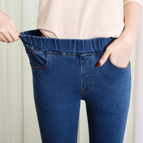 Women's Elastic high waist Skinny Jeans clothes 5XL 6XL Women black blue pocket mom Jeans skinny Stretch Denim Pants