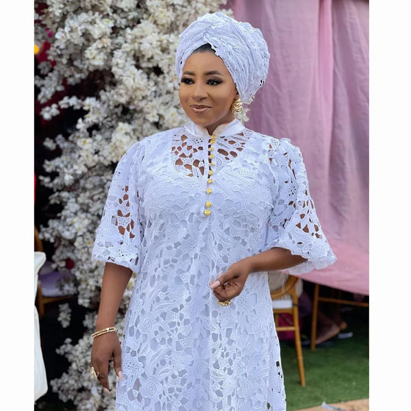 African White Lace Dresses for Women African Women Plus Size Long Dress African Clothes Women