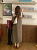 Women Autumn Beige Long Loose Lace Dress V Neck Straight Full Sleeve Pullover Maxi Dresses Female