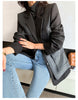 Autumn Black Wool Blends Patchwork Leather Jacket Women with Many Pockets Long Sleeve Korean Streetwear
