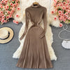 Women Pleated Knitted Dress Turtleneck Long Sleeve Elastic Slim Pencil Dress Autumn Winter Sexy Bodycon Sweater Dress