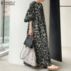 Leopard Printed Women's Maxi Dress Vacation Spring Puff Sleeve Long Vestidos Casual V Neck Robe Oversize