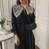Women Autumn Beige Long Loose Lace Dress V Neck Straight Full Sleeve Pullover Maxi Dresses Female