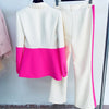 High Street Designer Runway Suit Set Women's Single Button Color Block Blazer Flare Pants Suit