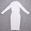 Women White Hollow Out HL Bandage Dress Long Sleeve Bodycon Sexy Cut Out High Neck Party Red Black Midi Runway Dress XL