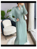 Pleated Long Sleeve V-neck Dress Women Spring Korean Designer Casual Black Dresses Elegant Aesthetic Clothes