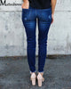 Mid Waist Skinny Jeans Women Vintage Distressed Denim Pants Autumn Crimped Destroyed Pencil Casual Ripped