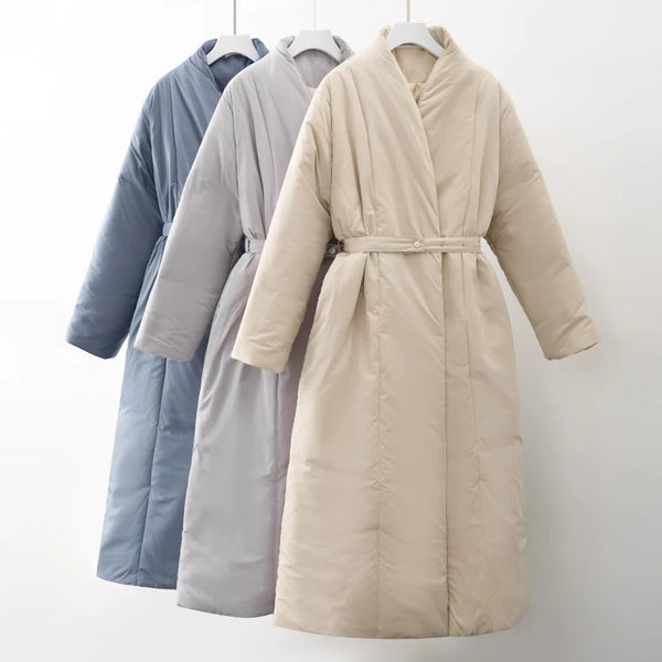 Women Winter degree Thick Coat Warm Parka Oversized Maxi Long coat with belt Casual Outerwear