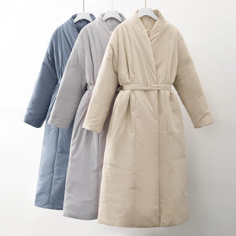 Women Winter degree Thick Coat Warm Parka Oversized Maxi Long coat with belt Casual Outerwear