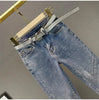 Women's Rhinestone Skinny Jeans, High Waist, 9 Points Pants, Denim Overalls, Elastic, Heavy Industry, Spring, Autumn