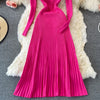 Women Pleated Knitted Dress Turtleneck Long Sleeve Elastic Slim Pencil Dress Autumn Winter Sexy Bodycon Sweater Dress
