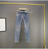 Women's Rhinestone Skinny Jeans, High Waist, 9 Points Pants, Denim Overalls, Elastic, Heavy Industry, Spring, Autumn