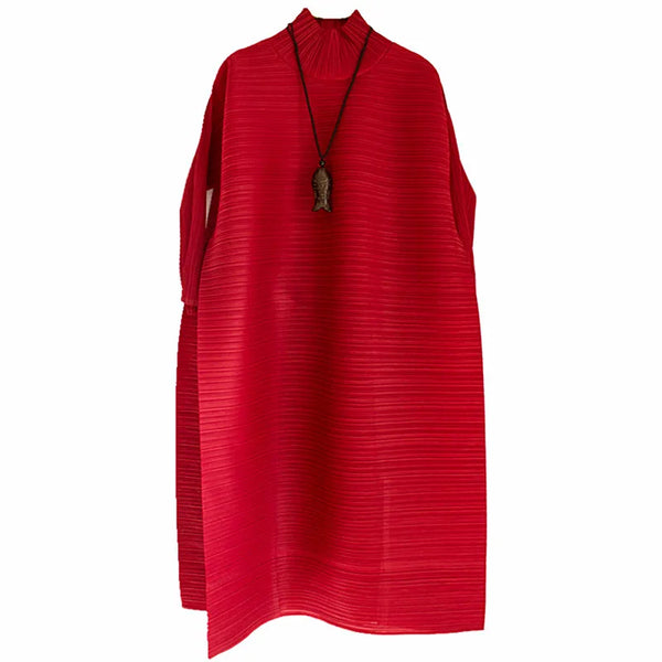 Pleated Classical Vintage Dress Turtleneck Loose High Aesthetic Designer Women Abayas Elegant Clothing