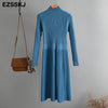 elegant OL turtleneck slim long Sweater dress women Thick knit Autumn Winter dress female Slim A-line basic dress casual