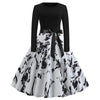 Retro Vintage Long Sleeve Winter Dress Women Floral Print Christmas Dresses Elegant Casual A-Line Robe Rockabilly Pinup Vestidos