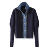 Autumn Winter Knitted Women's Sweater Loose Stitching Denim Jacket Fake Two-Piece Design Top Chaqueta Mujer Invierno