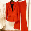 Designer Blazer Suit Set Women's Single Button Red Blazer Flare Pants Suit