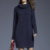 Plus Size Women Casual Knitted Long Sleeve Winter Dresses Sweater Solid Knee Length Loose Fat Female Over Size Dresses 4XL