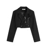 Women Punk Gothic Cropped Blazer with Metal Chain Harajuku Design Streetwear Chic Patchwork Suit Office Lady Commute Short Coat