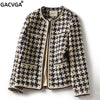 Elegant Weave Plaid Women Blazer With Pocket And Lining Autumn Winter Causal Tweed Coat Office Ladies Jacket