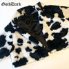 Punk Style Gothic Crop Faux Fur Y2k Coats Color Block Long Sleeve Women Cardigan Jackets Warm Streetwear