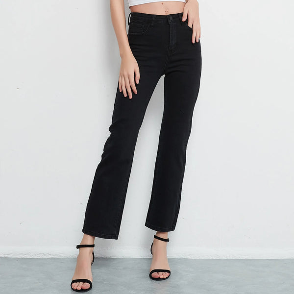 Straight High Waist Jeans Women Vintage Black Stretch Loose Long Denim Pants Streetwear Ladies trouser
