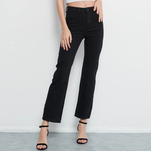 Straight High Waist Jeans Women Vintage Black Stretch Loose Long Denim Pants Streetwear Ladies trouser