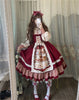 Christmas Lolita Dress Kawaii Women Year Sweet Lace Ruffle Patchwork Puff Long Sleeve Red Princess Plaid