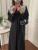 Women Autumn Beige Long Loose Lace Dress V Neck Straight Full Sleeve Pullover Maxi Dresses Female