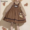 Autumn Winter Girls Vintage Sweet Lolita Jsk Dress Women Cute Bear Embroidery Plush Pocket Loose Corduroy Party Strap Dresses
