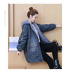 Winter Women Lamb Wool Thick Denim Jacket 5XL Loose Hooded Windbreaker Coat Casual Zipper Jeans Outerwear Warm Parkas