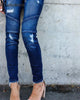 Mid Waist Skinny Jeans Women Vintage Distressed Denim Pants Autumn Crimped Destroyed Pencil Casual Ripped
