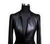 Autumn Black Slim Soft Pu Leather Jacket Women Deep V Neck Long Puff Sleeve Elegant Skirted Blazer