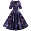 Women Flower Print Autumn Dress Casual Winter Half Sleeve Elegant Vintage Dress Robe Femme Pinup Office Party Vestidos