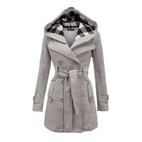 Woolen Coat Women Warm Fleece Jacket With Belts Double Breasted Solid Casual Jacket Winter Vintage Slim Ladies Coat