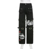 E-girl Gothic Black Cargo Pants Capri Women Low Waist Jeans Long Trousers Y2K Grunge Vintage Hip Hop Punk Harajuku Streetwear