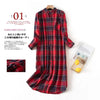 Spring Autumn Women Casual Plaid Night Dress Female 100% Cotton Nightgown Long Sleeve Sleepshirts Large Size Home Dress