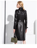 Long Black Faux Leather Trench Coat for Women, Belt, Double Breasted, Vintage, British Style, Overcoat, 6XL, 7XL, Spring