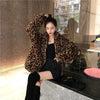 Winter Leopard Print Jacket Women's Stand Collar Warm Parkas Outwear Autumn Winter Korean Female Loose Faux Fur Coats
