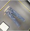 Women's Rhinestone Skinny Jeans, High Waist, 9 Points Pants, Denim Overalls, Elastic, Heavy Industry, Spring, Autumn