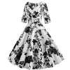 Women Flower Print Autumn Dress Casual Winter Half Sleeve Elegant Vintage Dress Robe Femme Pinup Office Party Vestidos