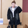 Winter Women Lamb Wool Thick Denim Jacket 5XL Loose Hooded Windbreaker Coat Casual Zipper Jeans Outerwear Warm Parkas