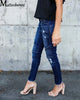 Mid Waist Skinny Jeans Women Vintage Distressed Denim Pants Autumn Crimped Destroyed Pencil Casual Ripped