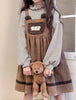 Autumn Winter Girls Vintage Sweet Lolita Jsk Dress Women Cute Bear Embroidery Plush Pocket Loose Corduroy Party Strap Dresses
