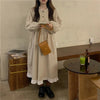 Autumn Korean Style Dress Women Ruffles Patchwork O Neck Long Sleeve Dresses Slim Waist Elegant Vestidos Mujer